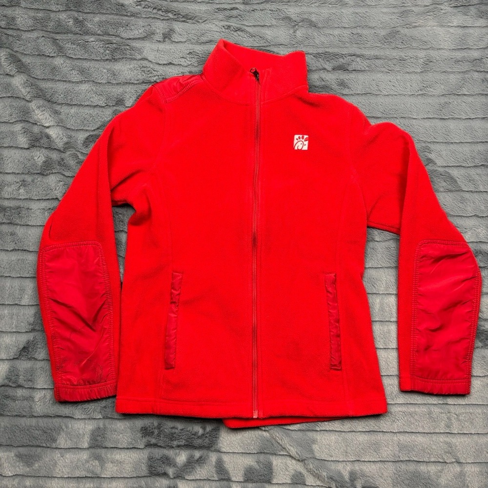 Chick-fil-A Oobe Team Style Red Fleece Full Zip Jacket Mens Medium Employee Logo